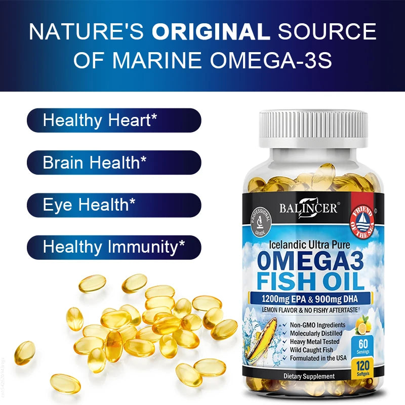Omega-3 Fish Oil Supplement with EPA & DHA – 120 Capsules for Heart & Brain Health