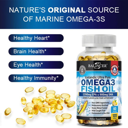 Omega-3 Fish Oil Supplement with EPA & DHA – 120 Capsules for Heart & Brain Health