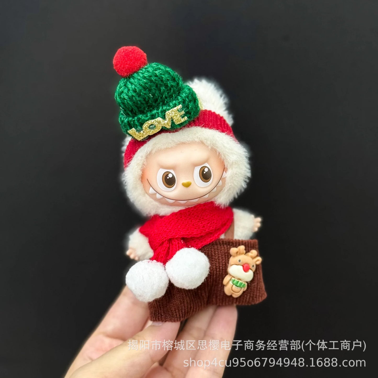 Labubu Christmas Deer Outfit – Red Festive Clothes Set for V1/V2/V3/V4 Figures, “Pin For Love” Holiday Edition