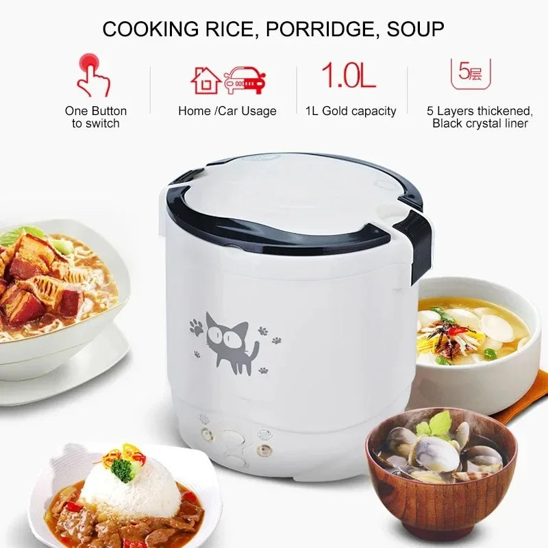 Portable Electric Mini Rice Cooker 12V/24V/220V MultiCooker for Car Truck Home Use