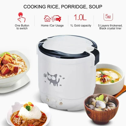 Portable Electric Mini Rice Cooker 12V/24V/220V MultiCooker for Car Truck Home Use