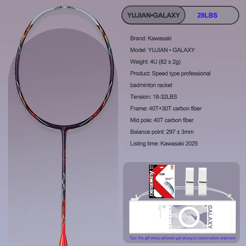 Kawasaki YUJIAN GALAXY 4U Badminton Racket 2025 Model High Speed 200km/h Air Boom Racquet