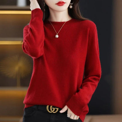 Women’s Basic O-Neck Sweater – Autumn/Winter Solid Knit Pullover