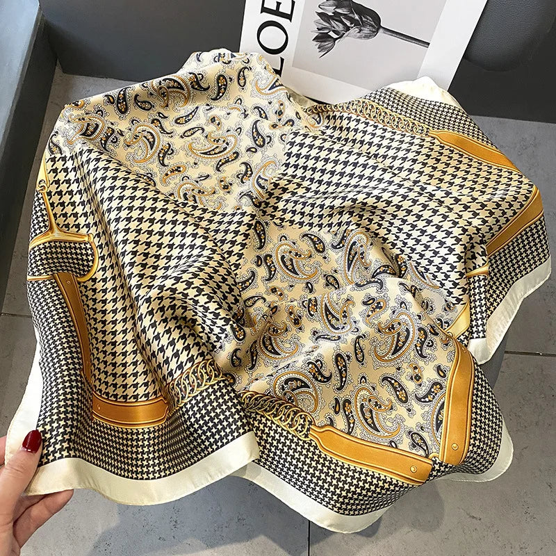 2025 Satin Imitation Print Silk Scarf Square Women Neck Scarves Wrap Headkerchief Beach Hair Band Women's Bandana