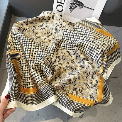 2025 Satin Imitation Print Silk Scarf Square Women Neck Scarves Wrap Headkerchief Beach Hair Band Women's Bandana