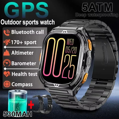 2025 GPS Smart Watch for Men – 1.96” HD AMOLED Display, Compass, Bluetooth Call & 5ATM Waterproof Sport Smartwatch (Android/iOS)