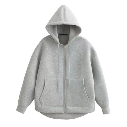 Women’s Oversized Zipper Hoodie – HH Winter High Street Loose Sweatshirt Coat with Double Pockets