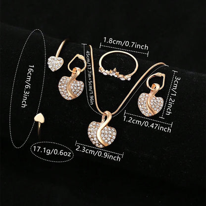 Women’s Quartz Watch & Jewelry Set – Gold Rhinestone Necklace, Ring & Earrings Luxury Fashion Wristwatch