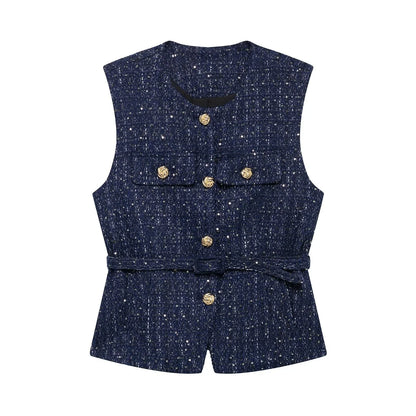 2025 Summer Women’s Casual French Vest – Simple & Comfortable Belted Textured Design