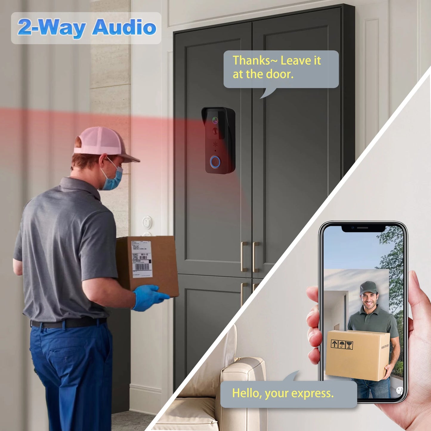 Smart WiFi Video Doorbell 1080P – 5G/2.4G Tuya Wireless Door Camera, Outdoor Waterproof Intercom with Motion Alert & Chime