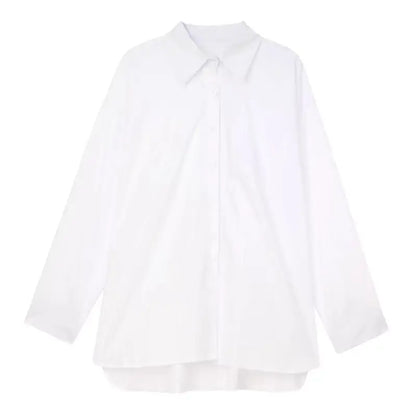 2025 Women’s Fashion Office Shirt – Loose Solid Vintage Long-Sleeve Button-Up Blouse | Casual Korean Chic Top