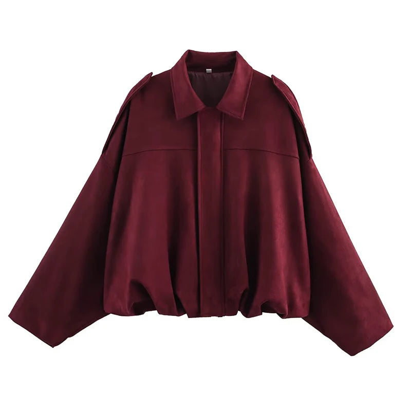 Women’s Bomber Jacket – Vintage Turn-Down Collar Loose Fashion Coat