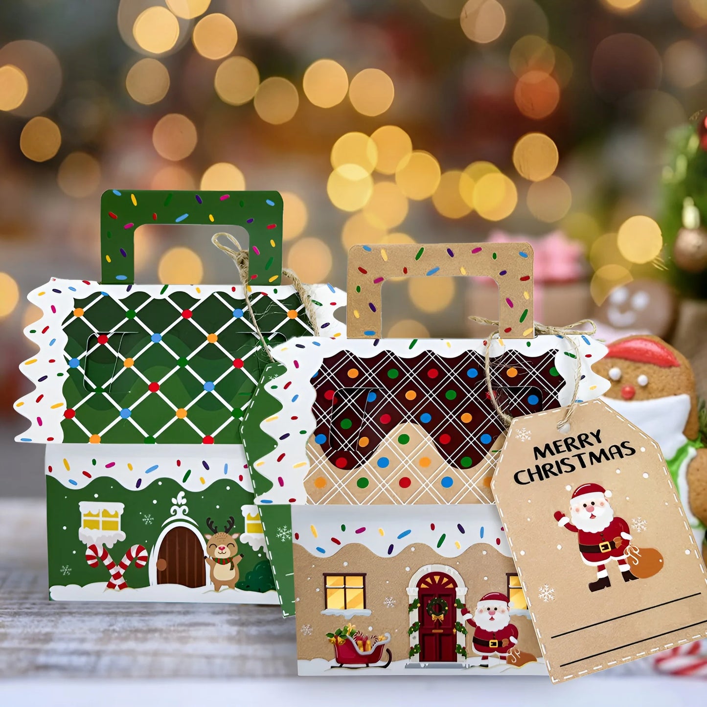 8/16pcs Christmas hand,held gift packaging box, Christmas gift box small house shaped chocolate biscuit candy packaging gift box