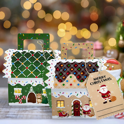 8/16pcs Christmas hand,held gift packaging box, Christmas gift box small house shaped chocolate biscuit candy packaging gift box