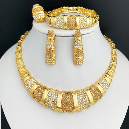 Dubai 18K Gold Plated Luxury Jewelry Set – Women’s Necklace, Earrings, Bracelet & Ring for Wedding and Party
