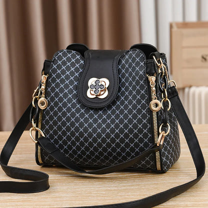New women's handbag luxury design bucket shoulder crossbody bag flip over printed large capacity shoulder bag