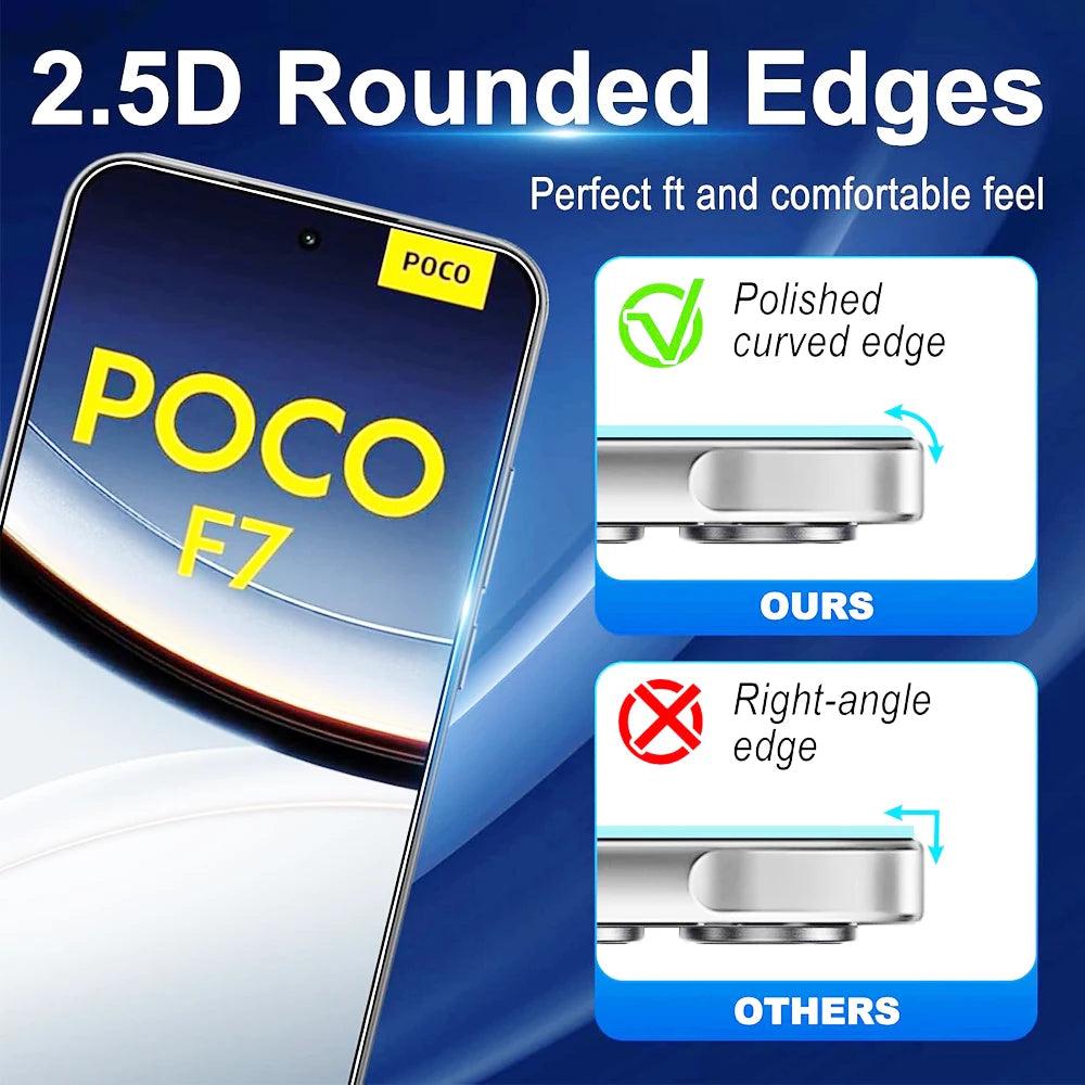 2pc Crystal Clear Tempered Glass Screen Protector For Xiaomi POCO F7 Full Cover Anti Shatter Protective Glass