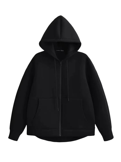 Women’s Oversized Zipper Hoodie – HH Winter High Street Loose Sweatshirt Coat with Double Pockets