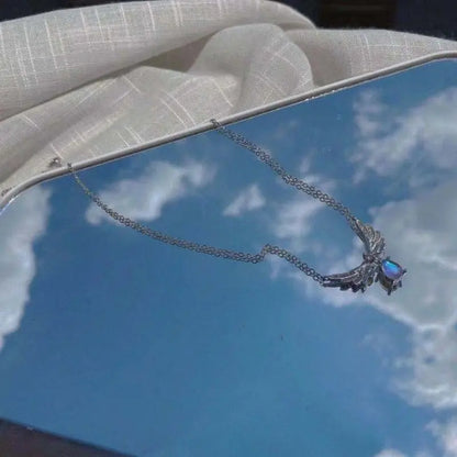 Light Luxury Angel Wings Moonstone Pendant Necklace for Women Wedding Jewelry