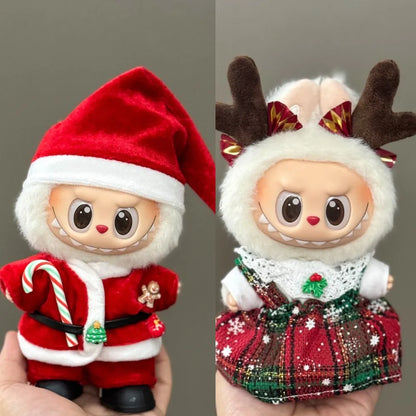 Labubu Christmas Deer Outfit – Red Festive Clothes Set for V1/V2/V3/V4 Figures, “Pin For Love” Holiday Edition
