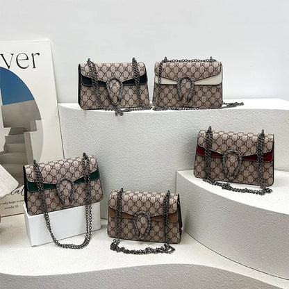 Letter Print Crossbody Bag Women's Fashion PU Design Metal Chain Strap Magnetic Lock Durable Base Daily Shopping Essential ﻿