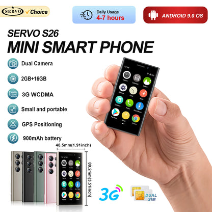 SERVO Mini Smartphone Android 9.0 3G Dual SIM 2GB+16GB 3-Inch HD Display 5MP Camera