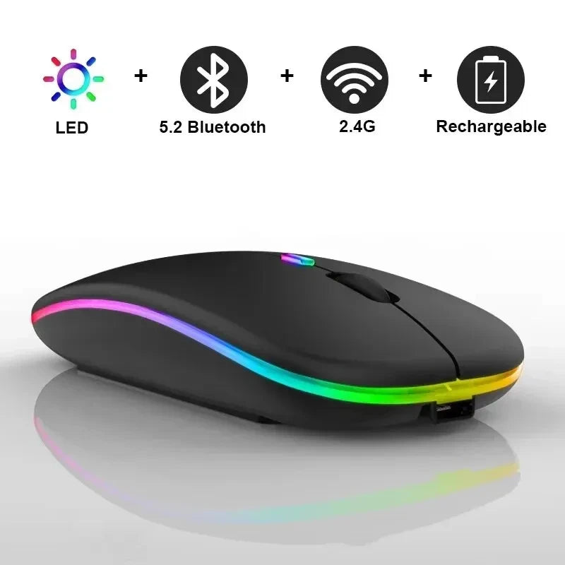 Wireless Rechargeable Silent LED Backlit Mouse – Dual Mode Bluetooth & 2.4GHz Optical Mouse for Laptop & PC