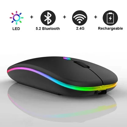 Wireless Rechargeable Silent LED Backlit Mouse – Dual Mode Bluetooth & 2.4GHz Optical Mouse for Laptop & PC