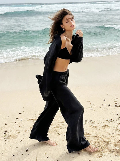 Women’s Casual Cozy Lapel Pink Shirt & Pants Set – Fashion Single-Breasted Blouse with Elastic Waist Trousers | 2025 Spring Loose Outfit