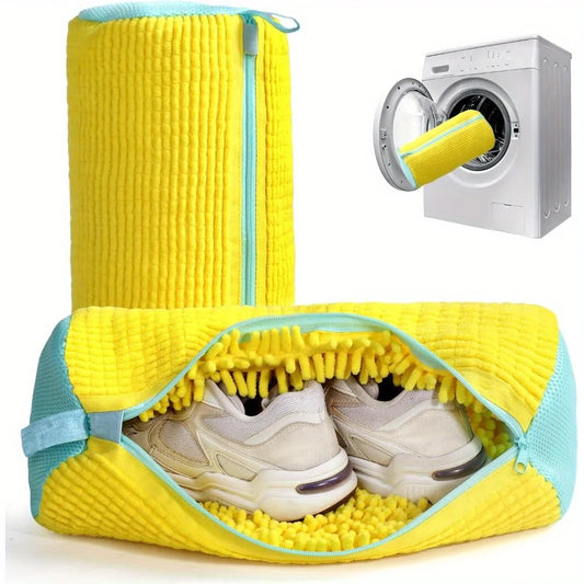 Durable Shoe Washing Machine Bag – Yellow with Blue Zipper, Ideal for Sneakers & Casual Shoes, Laundry Wash Bag