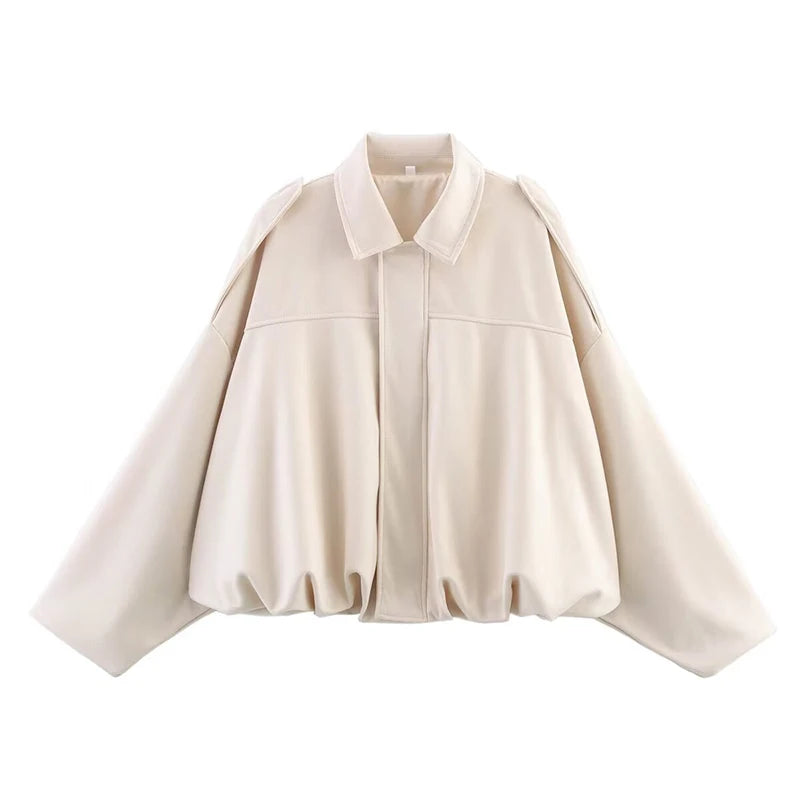Women’s Bomber Jacket – Vintage Turn-Down Collar Loose Fashion Coat