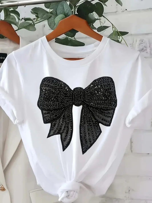 Women’s Geometric Print T-Shirt – Minimalist Elegant Summer Party Casual Top | Trendy Everyday Tee