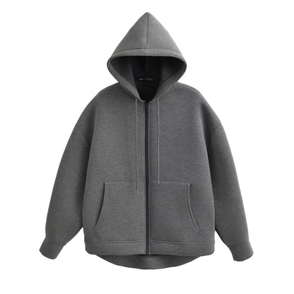 Women’s Oversized Zipper Hoodie – HH Winter High Street Loose Sweatshirt Coat with Double Pockets