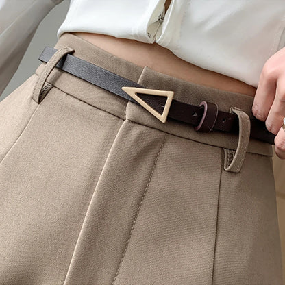 Women Casual A-line High Waist Shorts with Belt – Chic Office Lady Vintage Style Trousers for Spring & Summer