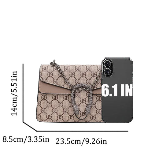 Letter Print Crossbody Bag Women's Fashion PU Design Metal Chain Strap Magnetic Lock Durable Base Daily Shopping Essential ﻿