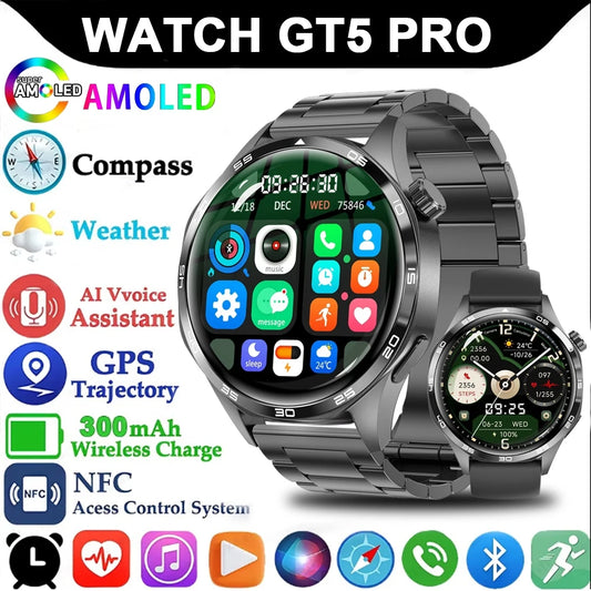 Smart Watch 5 Pro – GPS & NFC Men’s Smartwatch with 360×360 AMOLED Display, Bluetooth Call & IP67 Waterproof Heart Rate Monitor