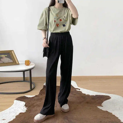 Women’s Casual Straight Pants – Elastic Waist Soft Trousers | Summer All-Match Streetwear 2025