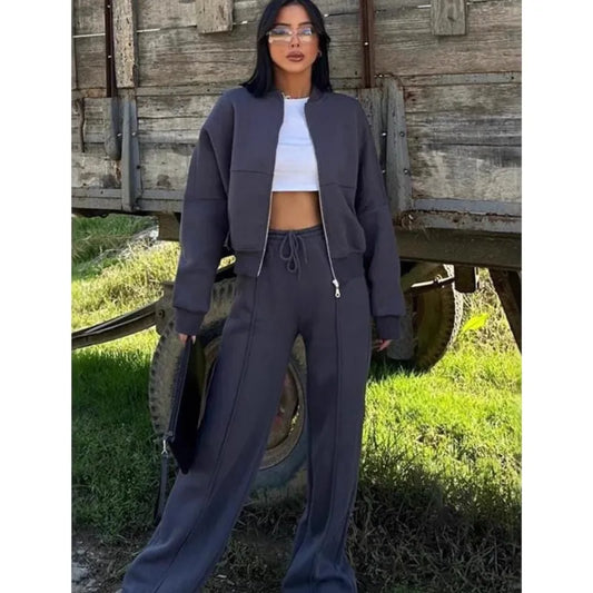 Women’s 2025 Casual Two-Piece Pants Set – Long-Sleeved Cardigan Sweatshirt & Trousers | Autumn & Winter Street Fashion