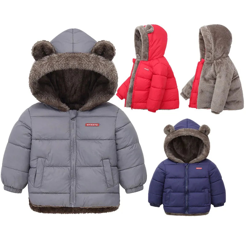 Kids’ Hooded Cotton Jacket – Winter Thick Fleece Cashmere Padded Coat for Boys & Girls