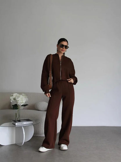 Women’s 2025 Casual Two-Piece Pants Set – Long-Sleeved Cardigan Sweatshirt & Trousers | Autumn & Winter Street Fashion