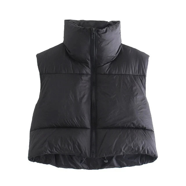 Women’s Short Puffer Vest – Warm Quilted Sleeveless Jacket for Autumn & Winter