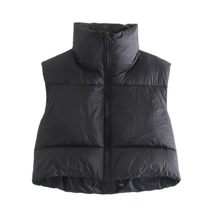 Women’s Short Puffer Vest – Warm Quilted Sleeveless Jacket for Autumn & Winter