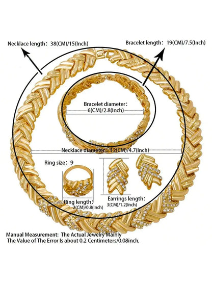 Dubai 18K Gold Plated Luxury Jewelry Set – Women’s Necklace, Earrings, Bracelet & Ring for Wedding and Party