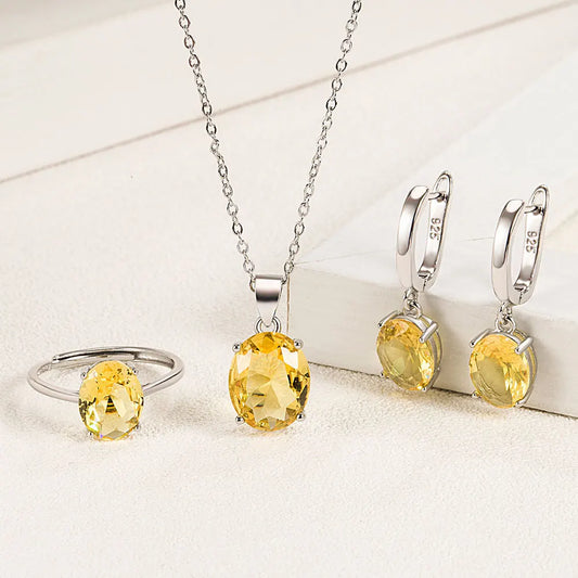 925 Sterling Silver Women’s Jewelry Set – Elegant Ellipse Zircon Ring, Necklace & Earrings