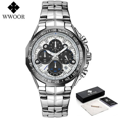 WWOOR Men’s Luxury Gold Chronograph Watch – Big Dial Waterproof Quartz Wristwatch