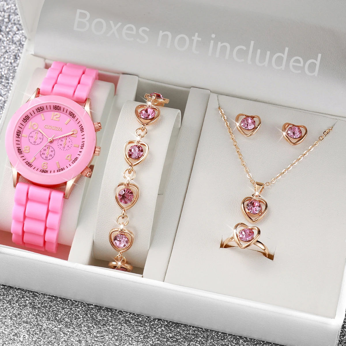 5/6PCS Women’s Quartz Watch Set Fashion Silicone Band Girls Gift Wristwatch (No Box)