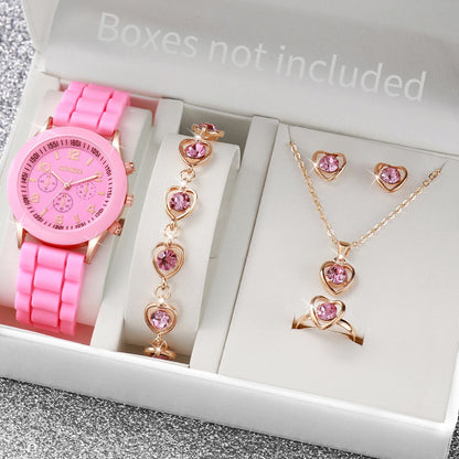 5/6PCS Women’s Quartz Watch Set Fashion Silicone Band Girls Gift Wristwatch (No Box)