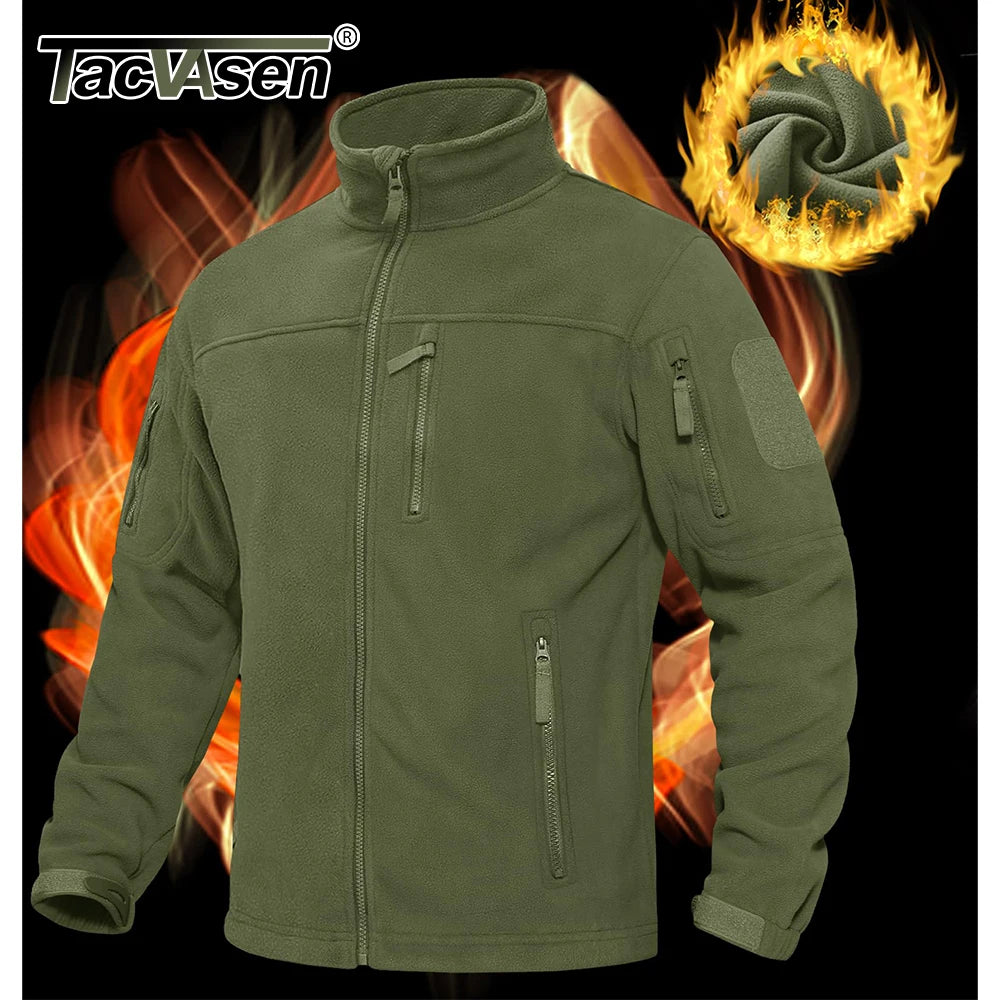 Men’s Fleece Jacket – TACVASEN Warm Windproof Full-Zip Outdoor Coat with Multiple Pockets