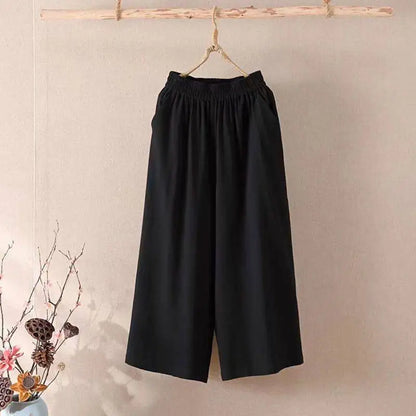 Women’s Casual Cotton Linen Pants – Vintage Wide Leg Capri Sweatpants | Summer Joggers Fashion Clothing