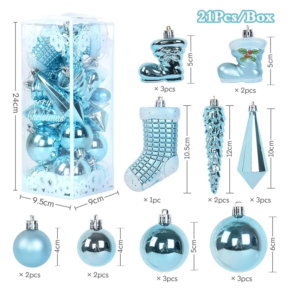 21Pcs Christmas Ball Ornaments Set – Ice Pendant Xmas Tree Hanging Decorations for Home, Navidad 2025 New Year Gift